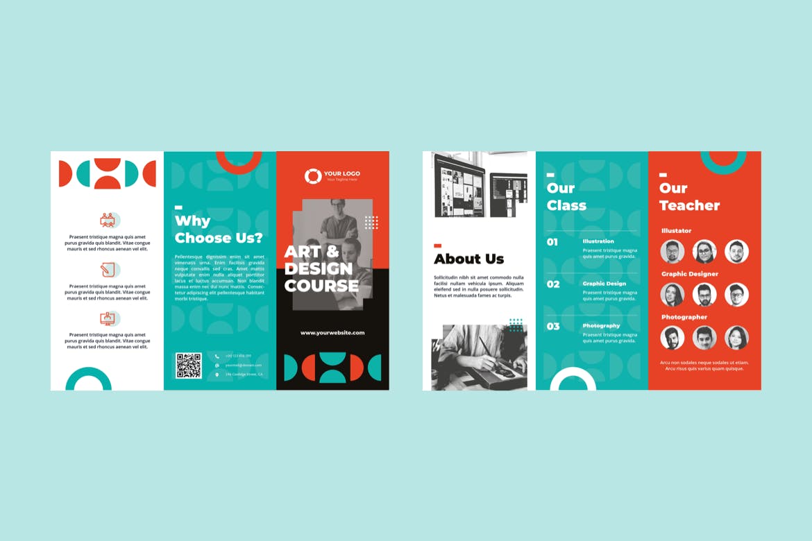 课程宣传三折页模板（AI,EPS,INDD,PSD）