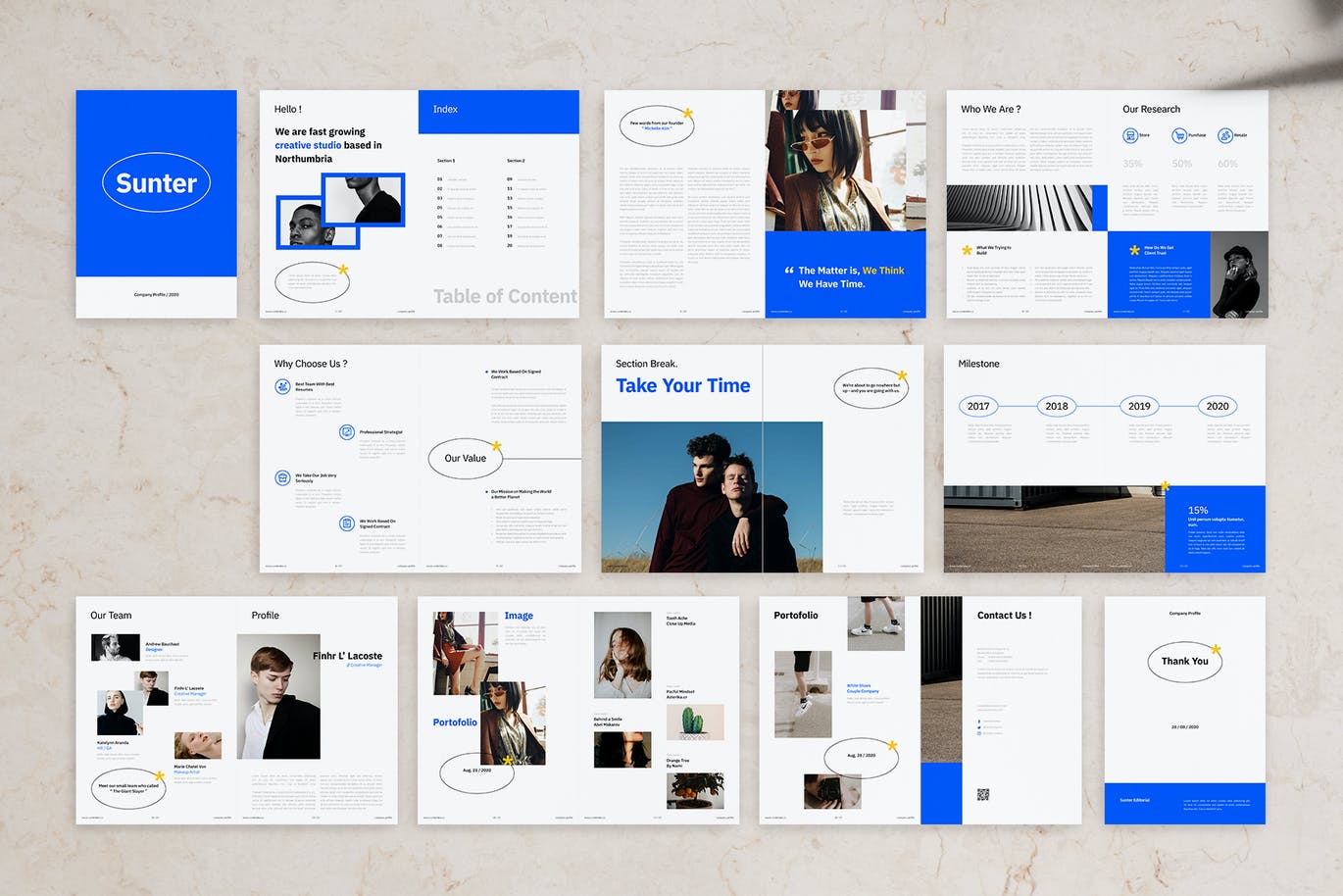蓝色时尚高端简约大气画册品牌手册设计素材模板