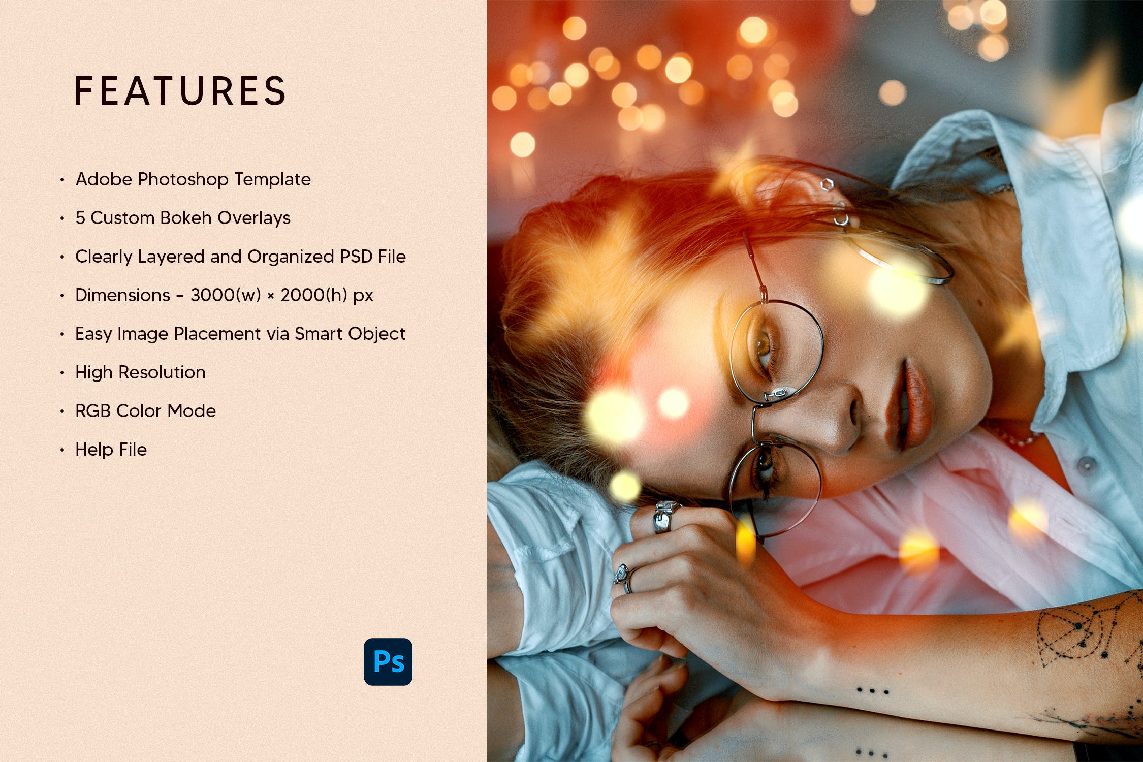 一组散景效果的照片图层PSD样式素材