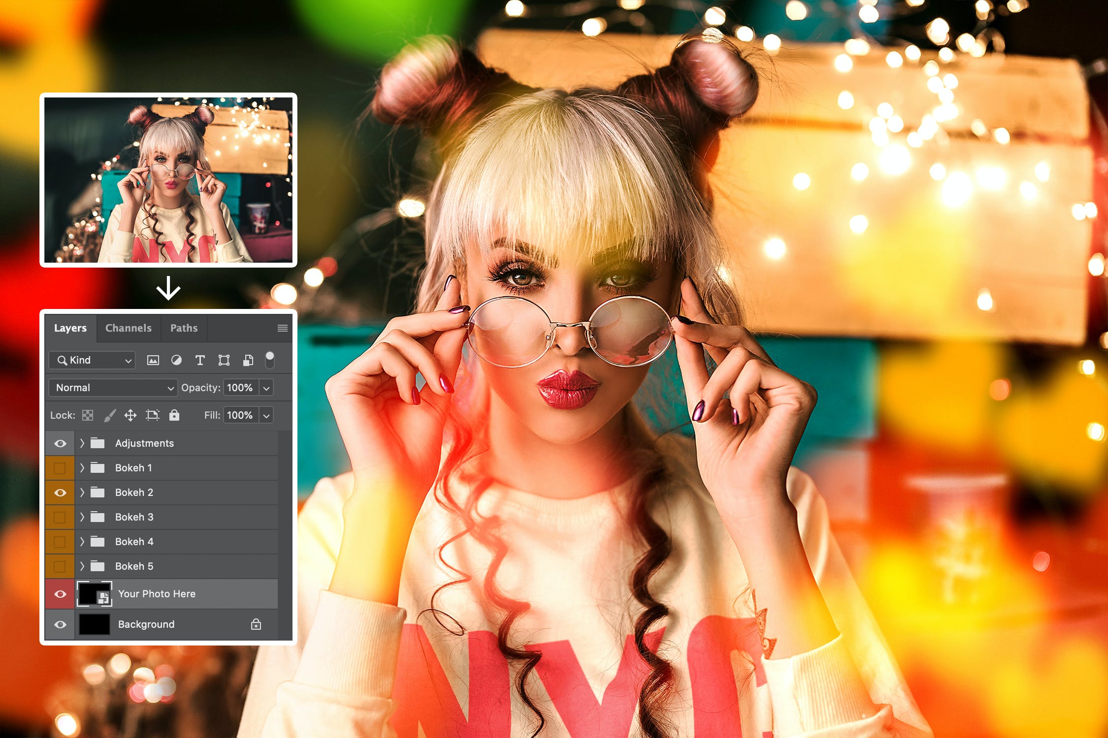 一组散景效果的照片图层PSD样式素材
