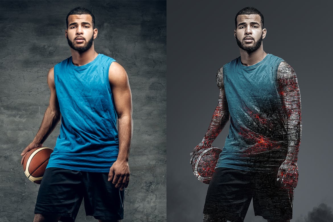 一键生成木炭灰烬效果PS酷炫动作素材下载