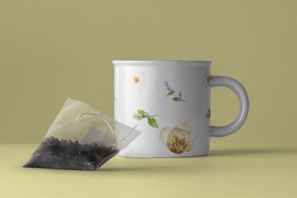 一套健康养生茶文艺主题水彩插画PNG透明素材