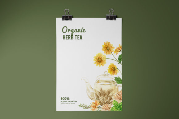 一套健康养生茶文艺主题水彩插画PNG透明素材