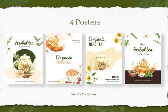 一套健康养生茶文艺主题水彩插画PNG透明素材