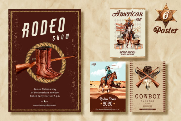 西部牛仔英雄故事水彩画PNG透明素材包