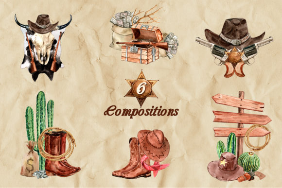 西部牛仔英雄故事水彩画PNG透明素材包