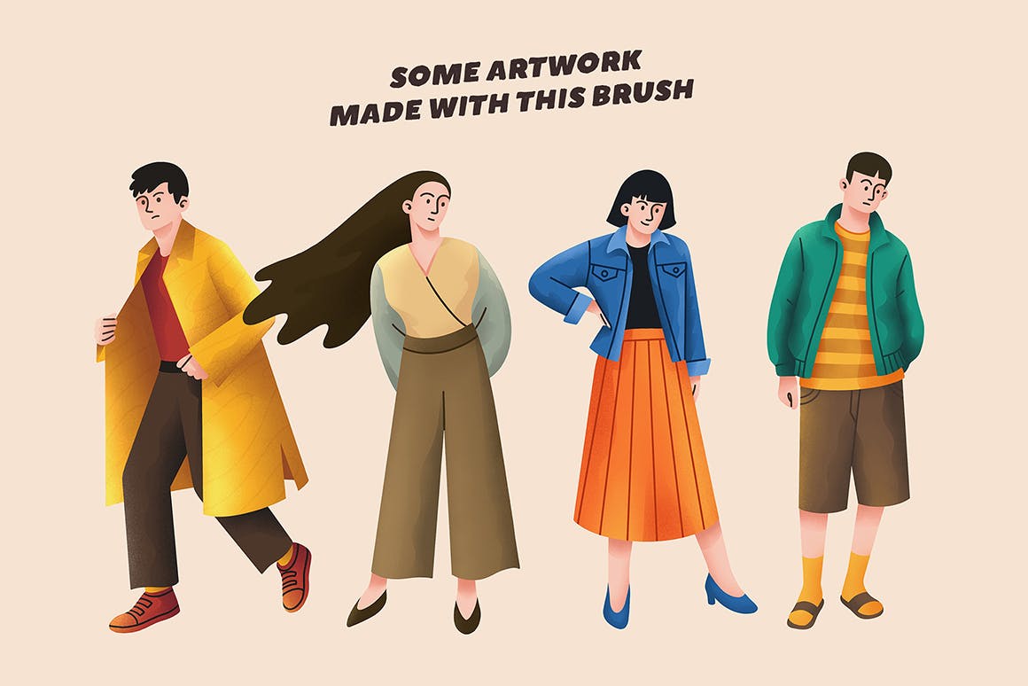 一组超级时尚的Procreate插画绘画笔刷