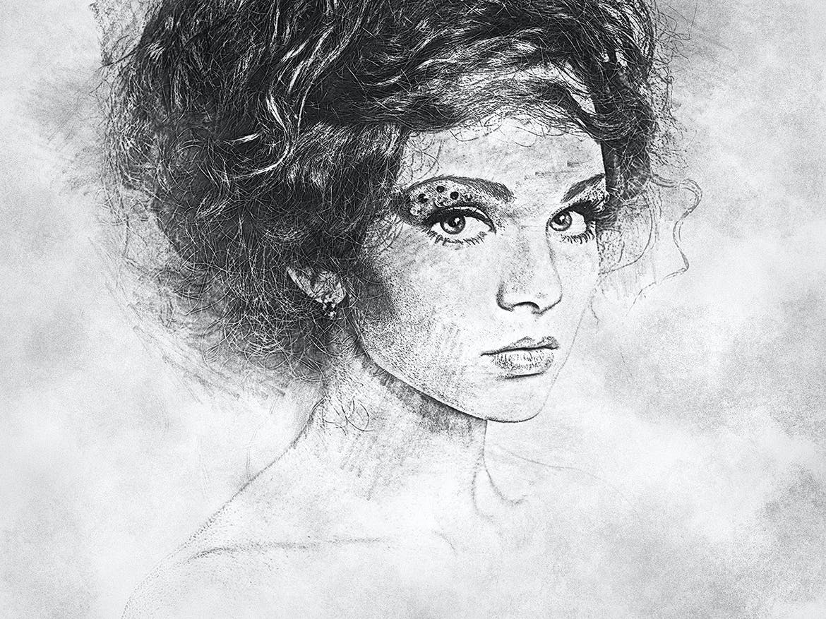 一键生成炭笔粉笔素描效果PS动作下载