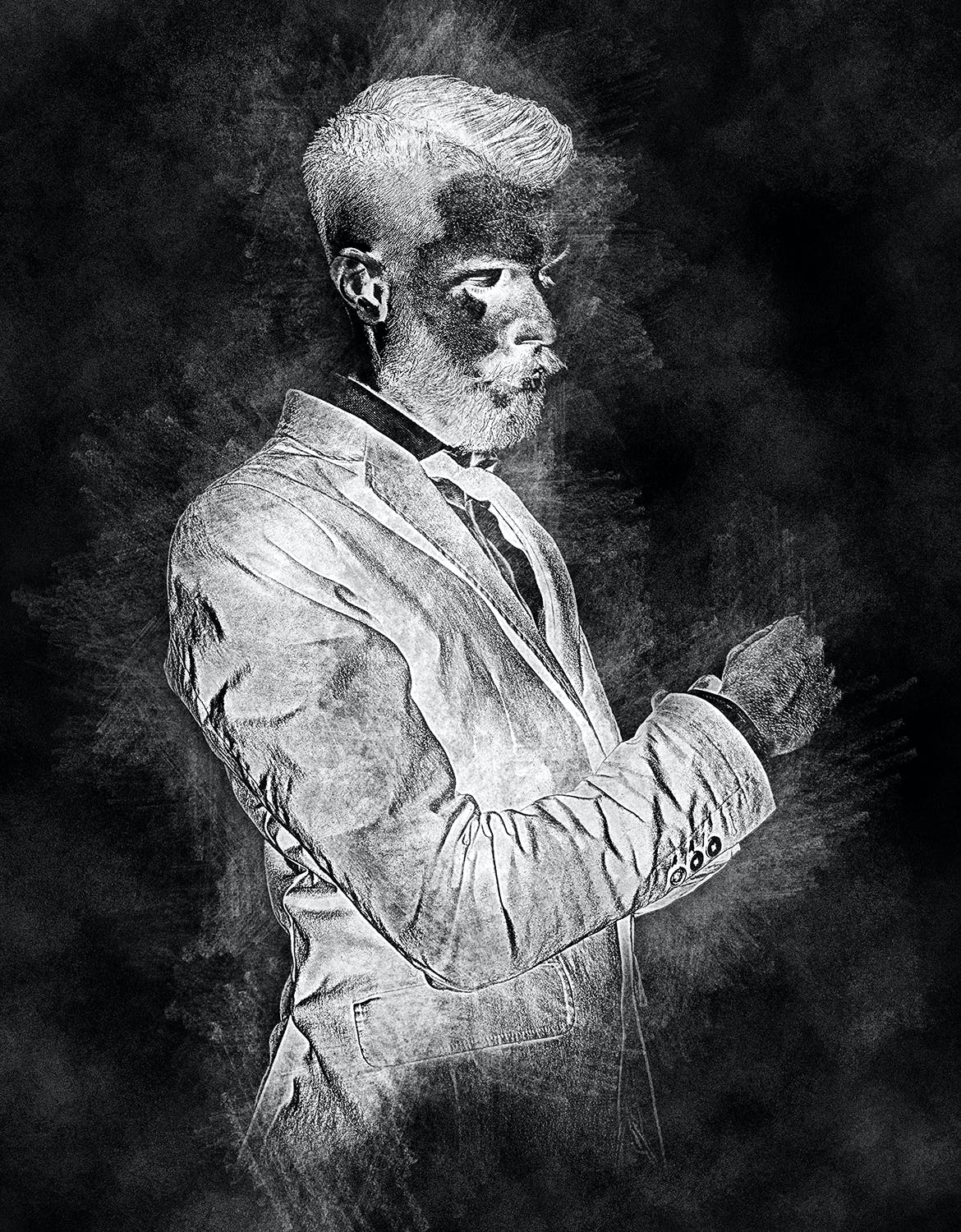 一键生成炭笔粉笔素描效果PS动作下载