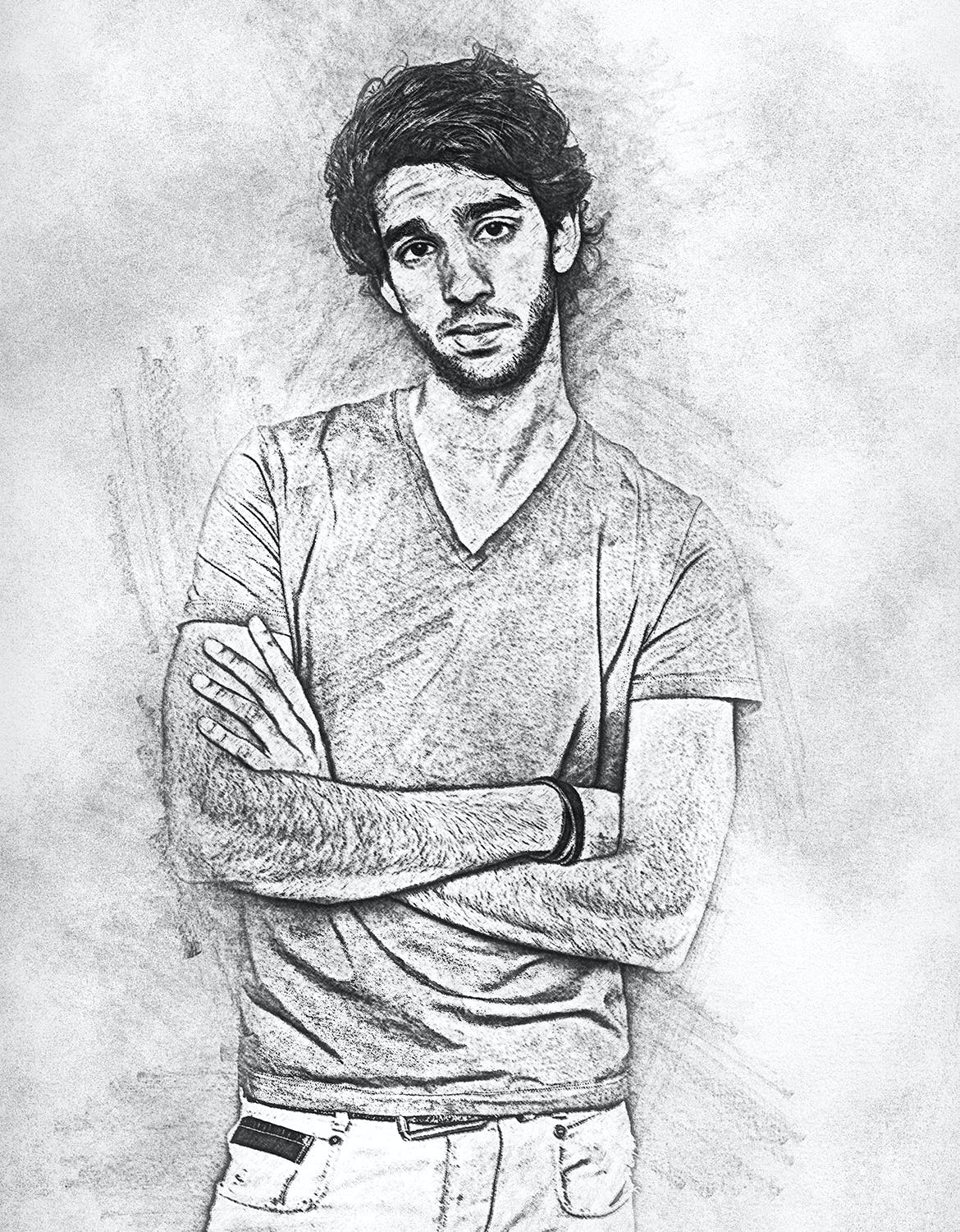 一键生成炭笔粉笔素描效果PS动作下载