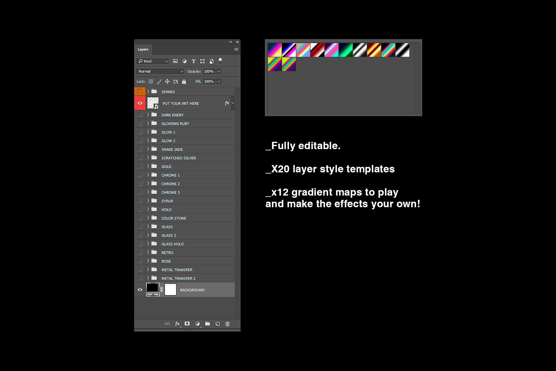 一套炫酷金属质感风格PSD样式素材包