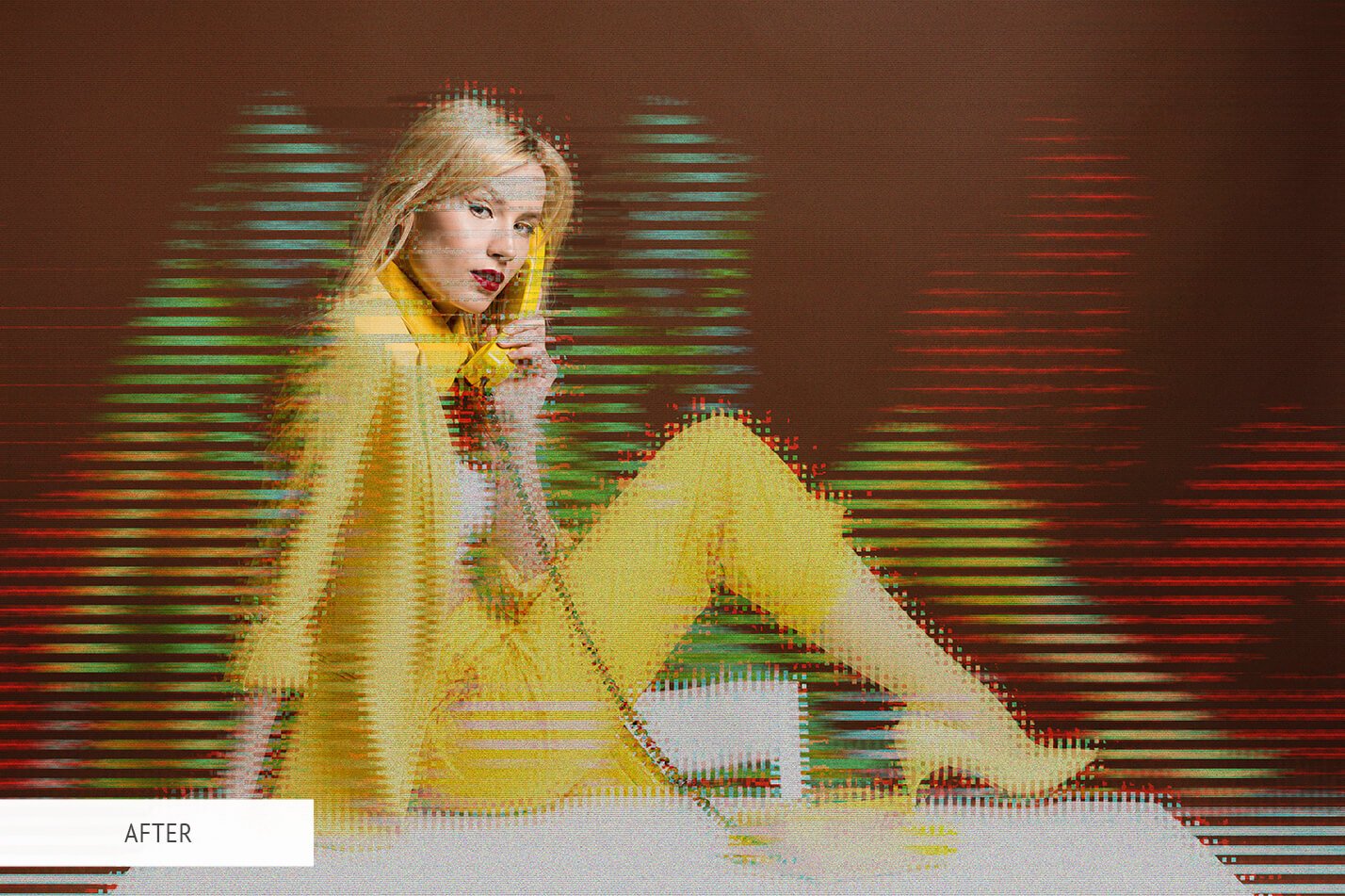 一键全自动生成数字小故障毛刺酷炫效果PS特效动作