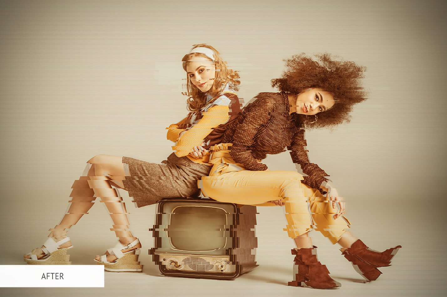 一键全自动生成数字小故障毛刺酷炫效果PS特效动作