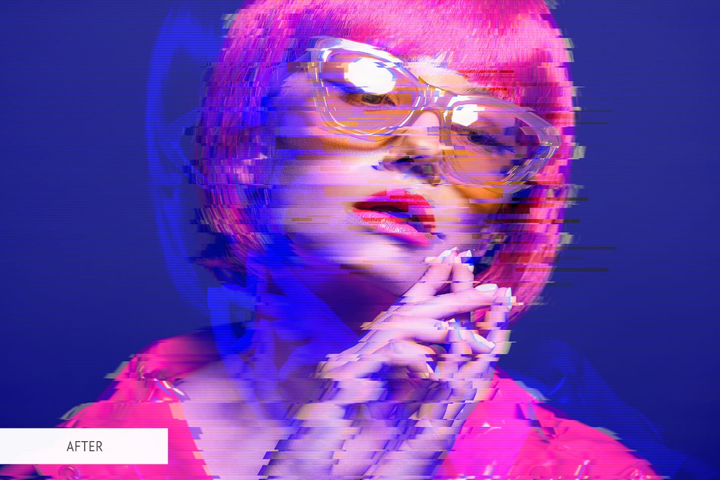 一键全自动生成数字小故障毛刺酷炫效果PS特效动作