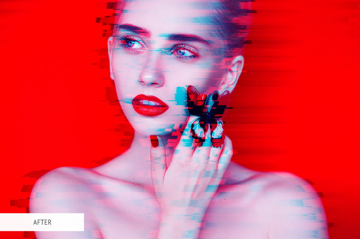 一键全自动生成数字小故障毛刺酷炫效果PS特效动作