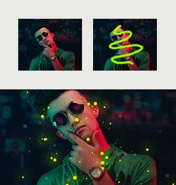 一键在PS里生成光影发光彩色粒子动画效果