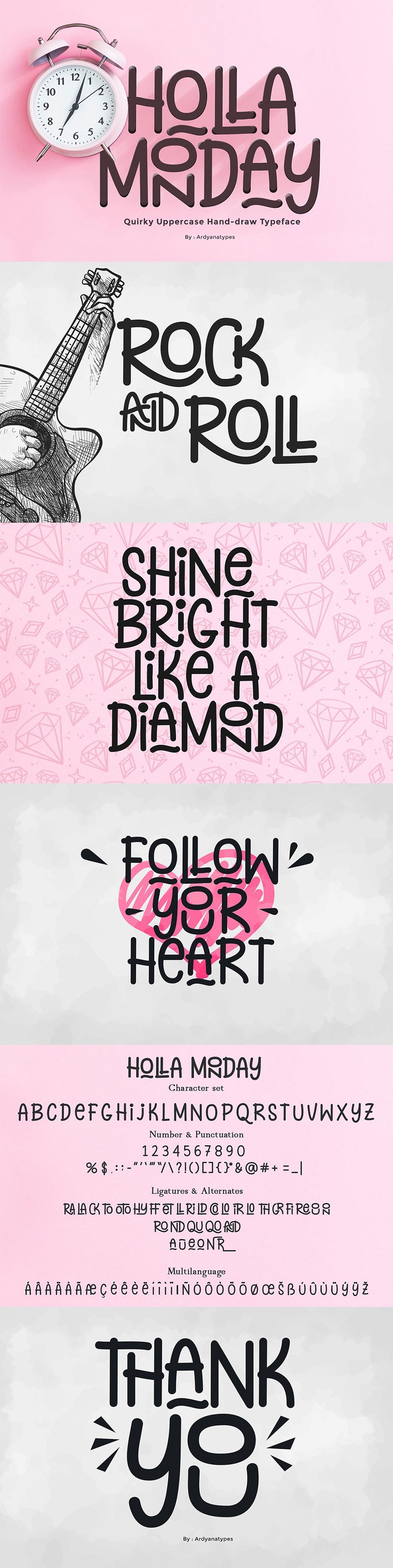 一款好玩有趣的Holla Monday 手写英文字体