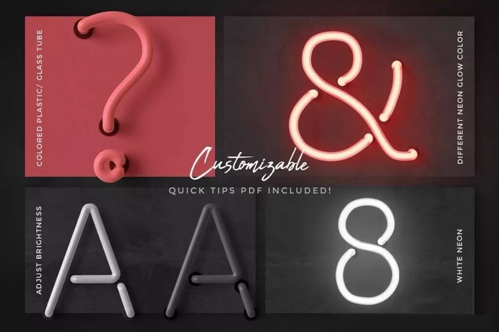 26个C4D霓虹灯字母模型，附赠PSD模板，帮你快速学习建模