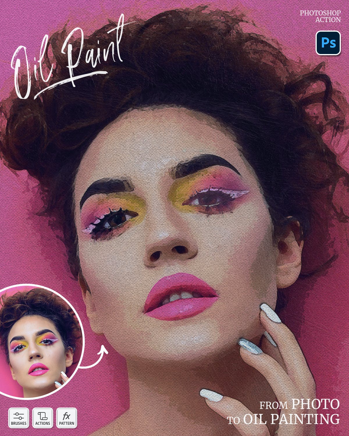 一键生成逼真油画效果PS动作素材