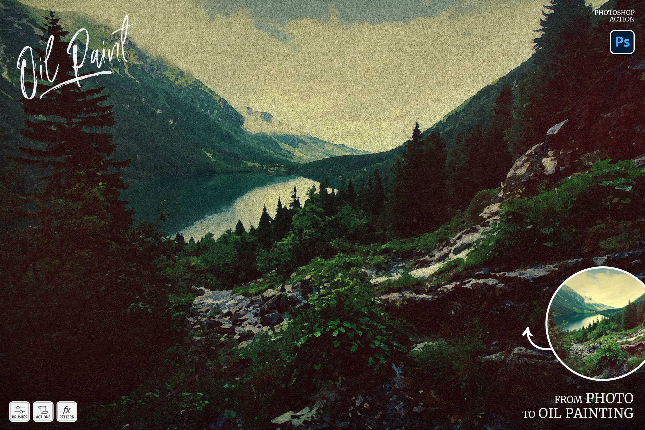 一键生成逼真油画效果PS动作素材