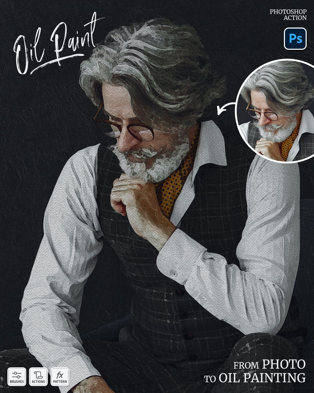 一键生成逼真油画效果PS动作素材