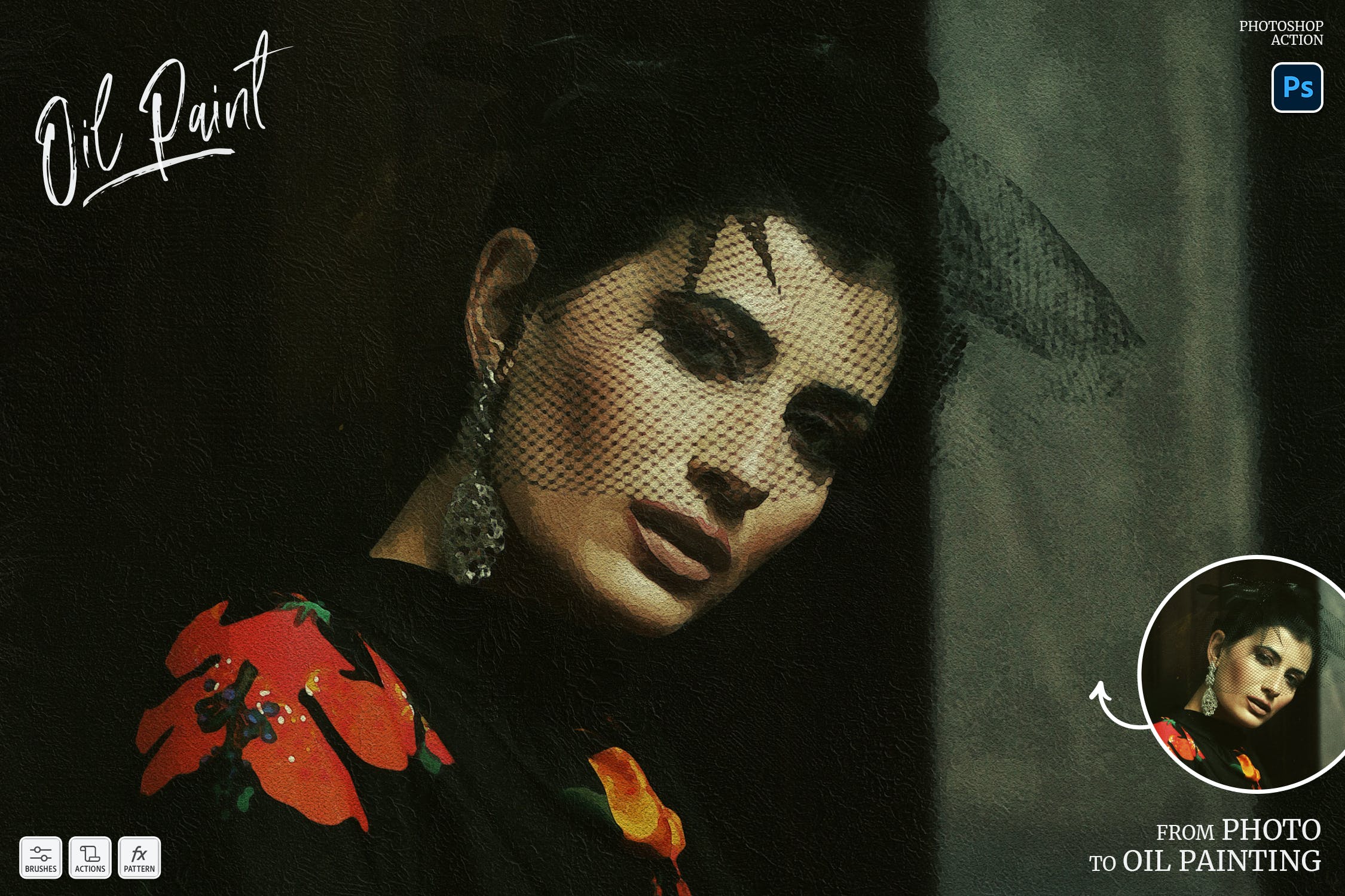 一键生成逼真油画效果PS动作素材