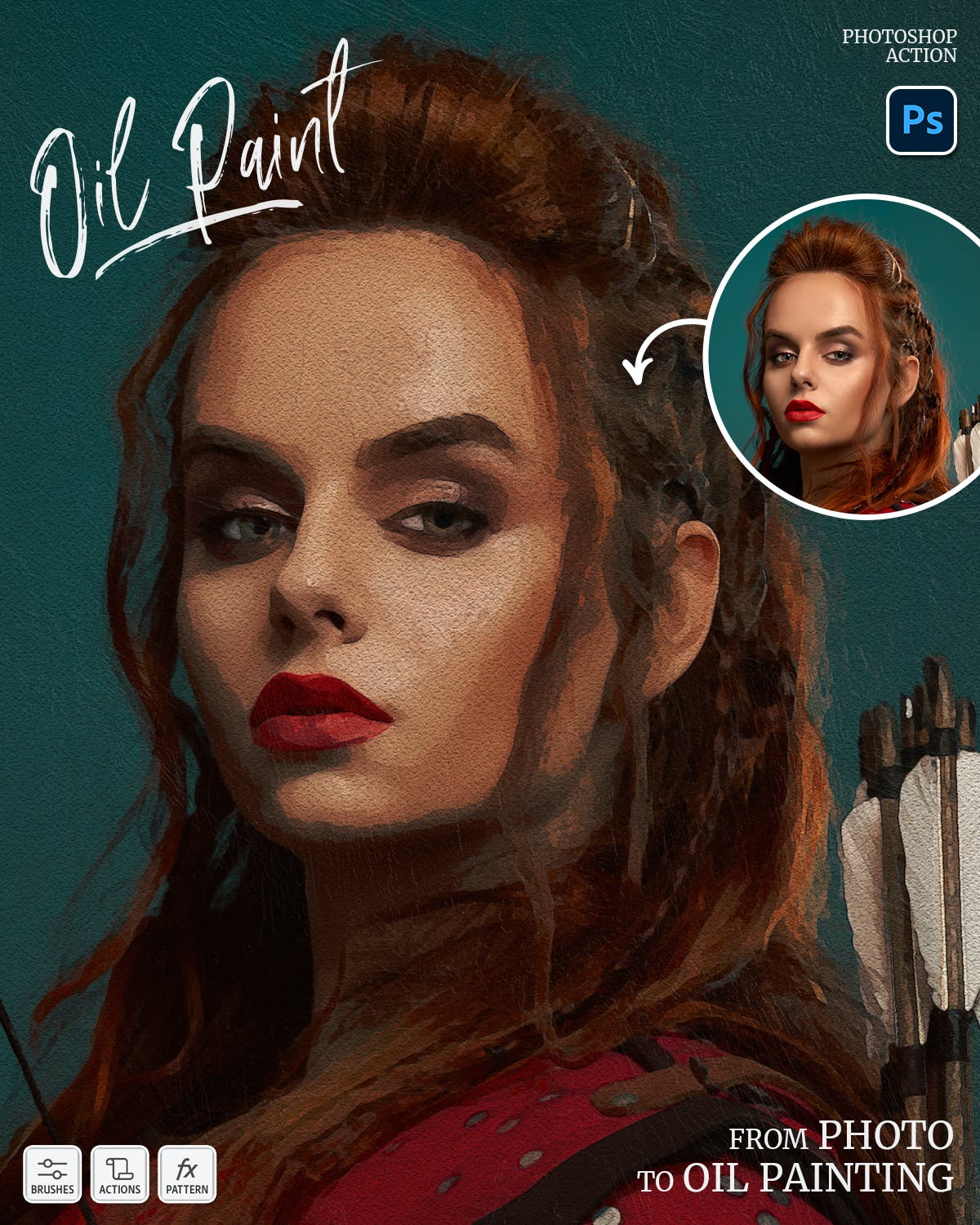 一键生成逼真油画效果PS动作素材