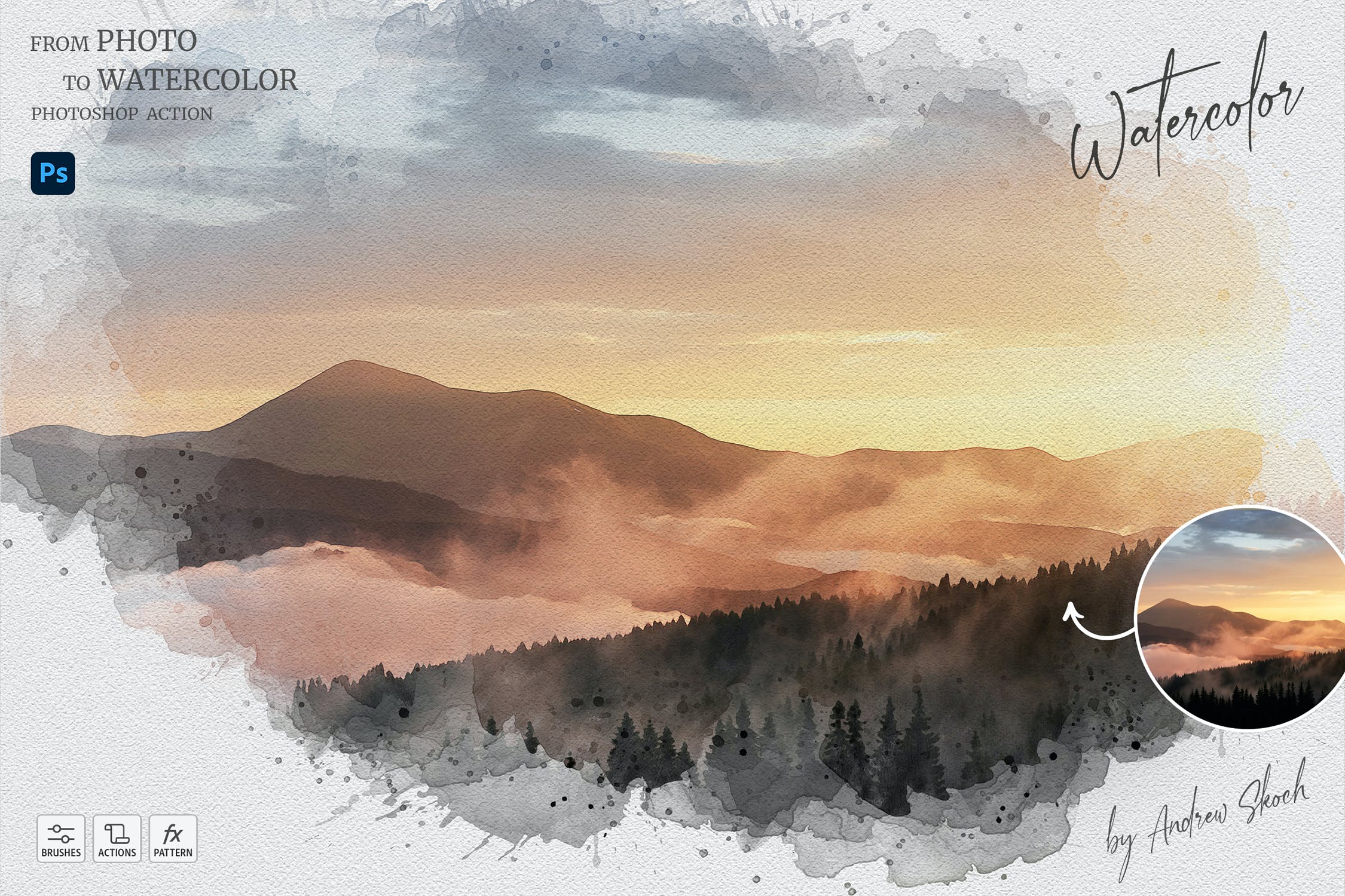 一键轻松照片转水彩画PS动作下载