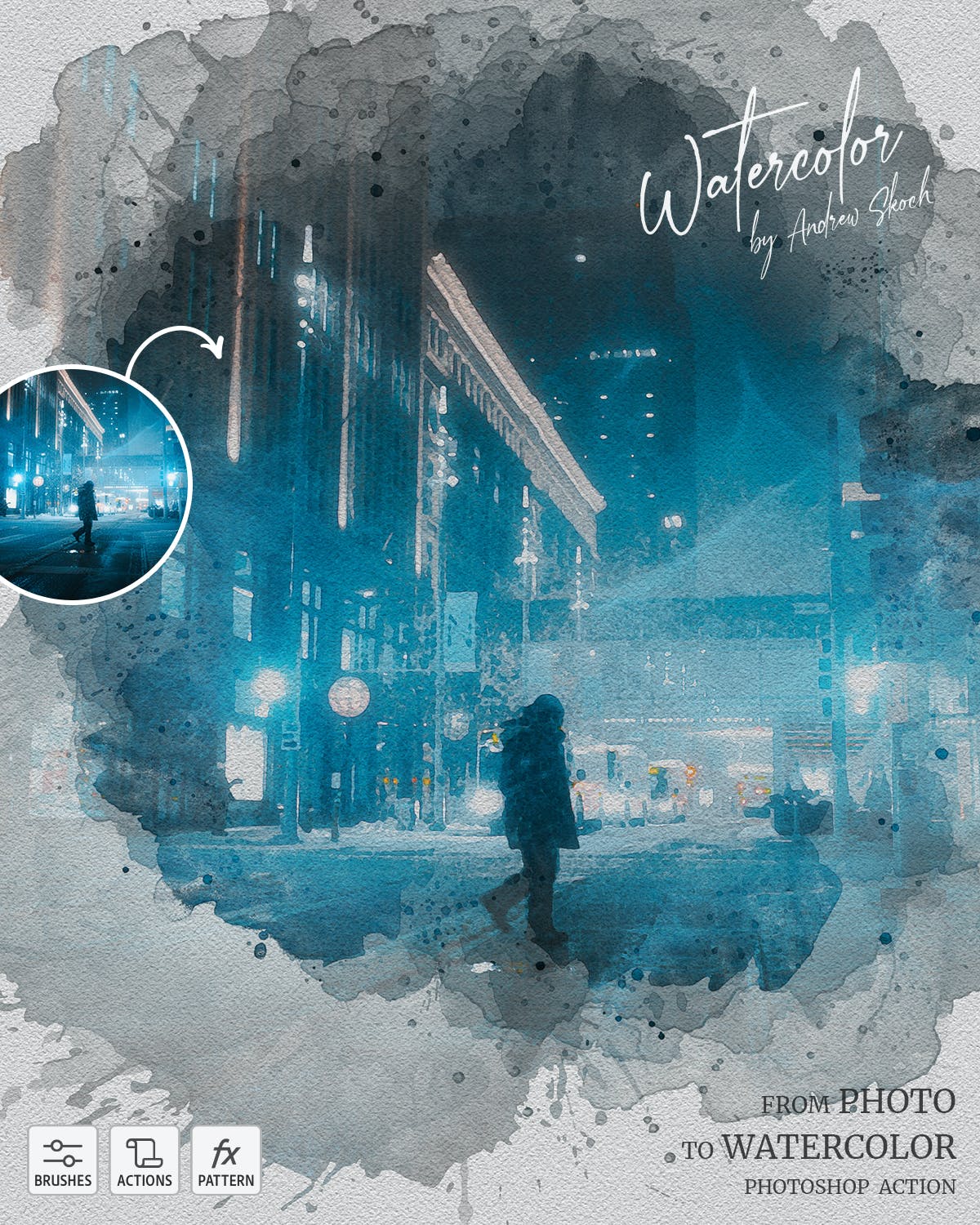 一键轻松照片转水彩画PS动作下载