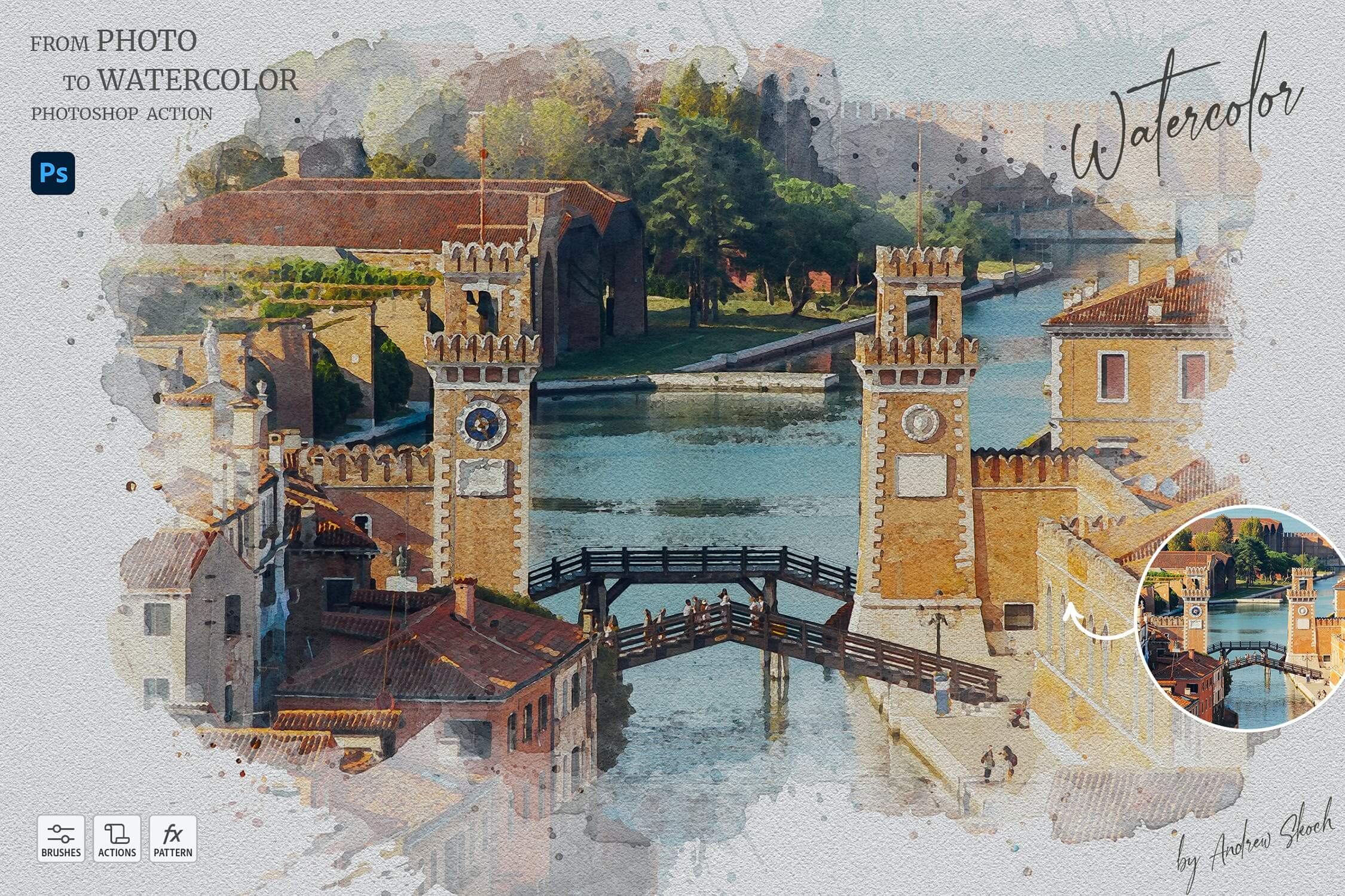 一键轻松照片转水彩画PS动作下载