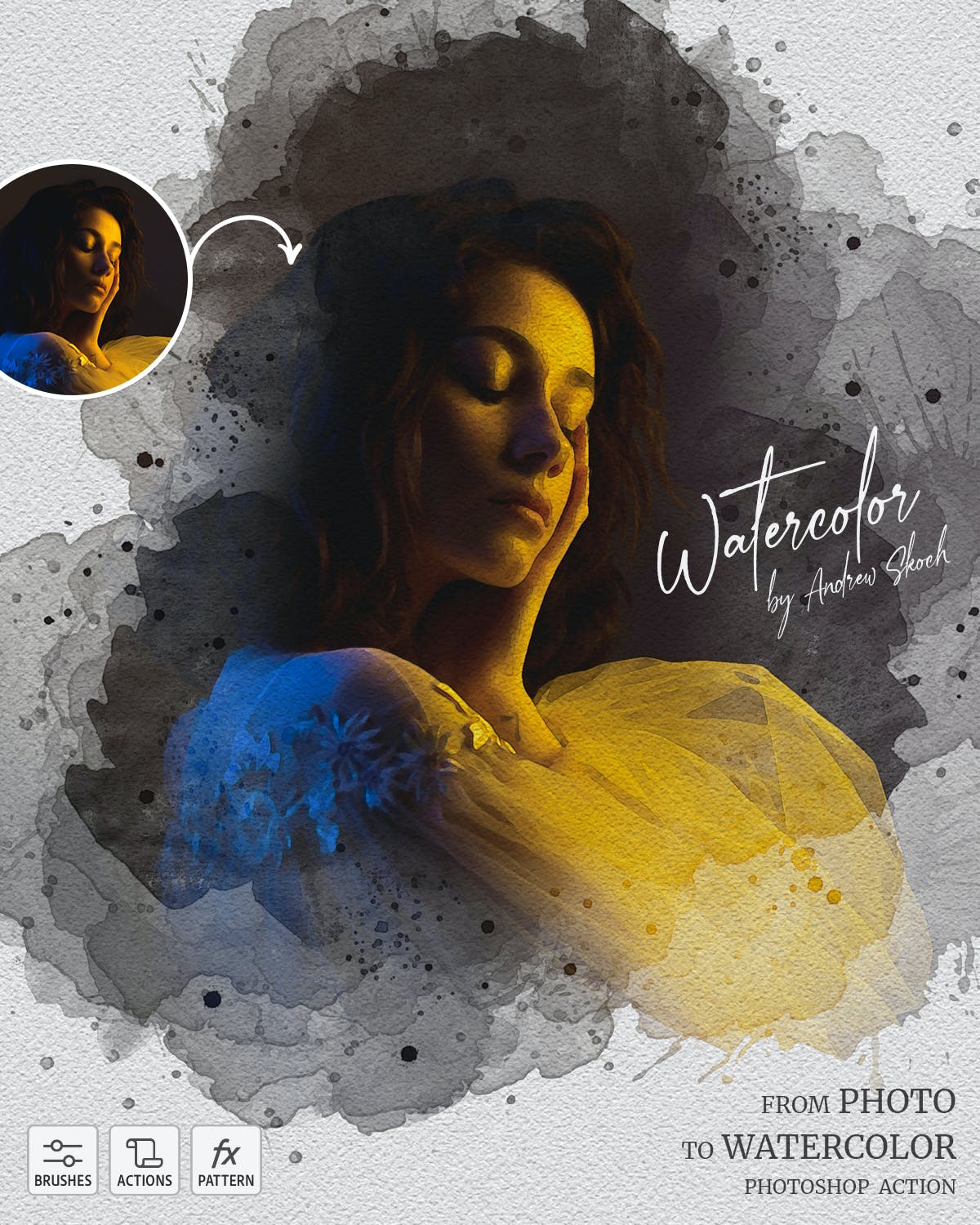 一键轻松照片转水彩画PS动作下载