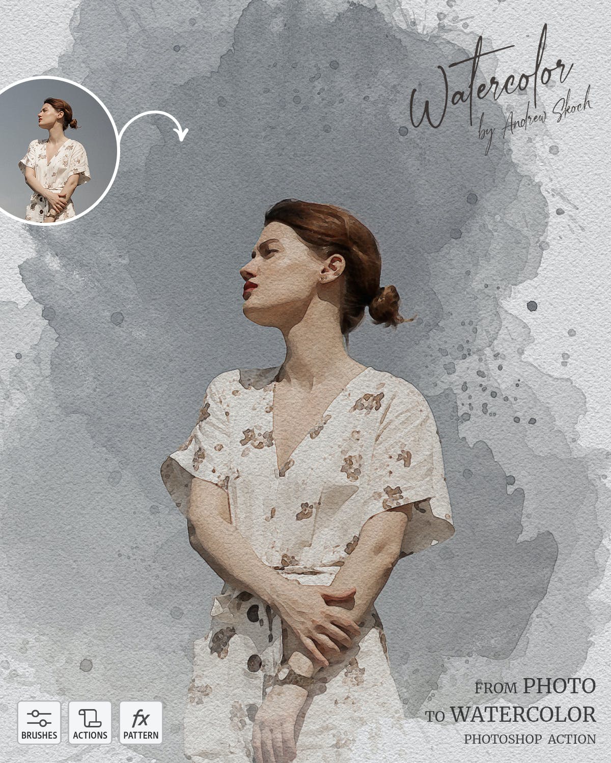 一键轻松照片转水彩画PS动作下载