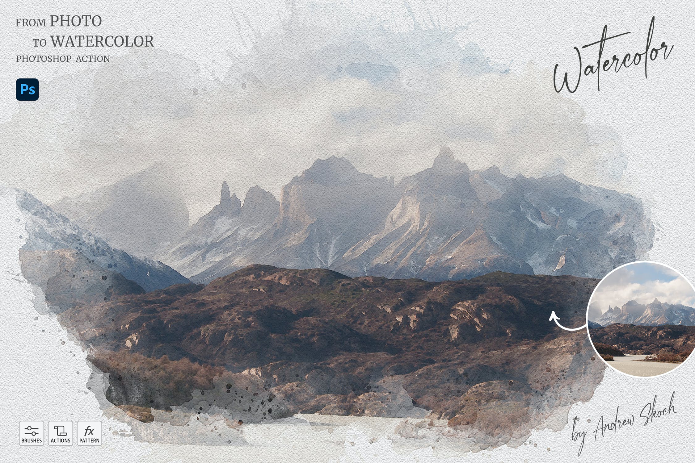 一键轻松照片转水彩画PS动作下载