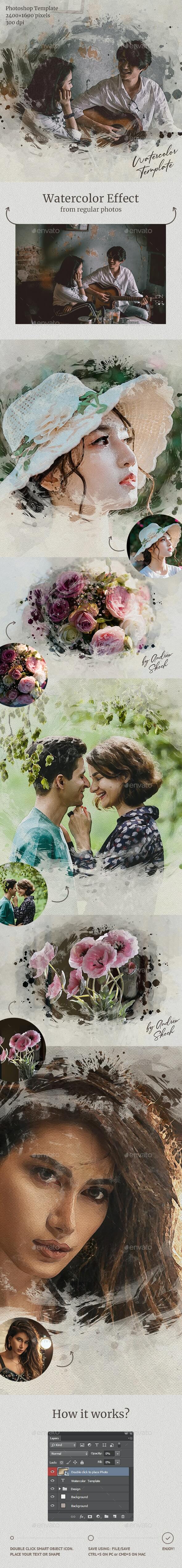 手工绘制艺术水彩画照片PSD模板