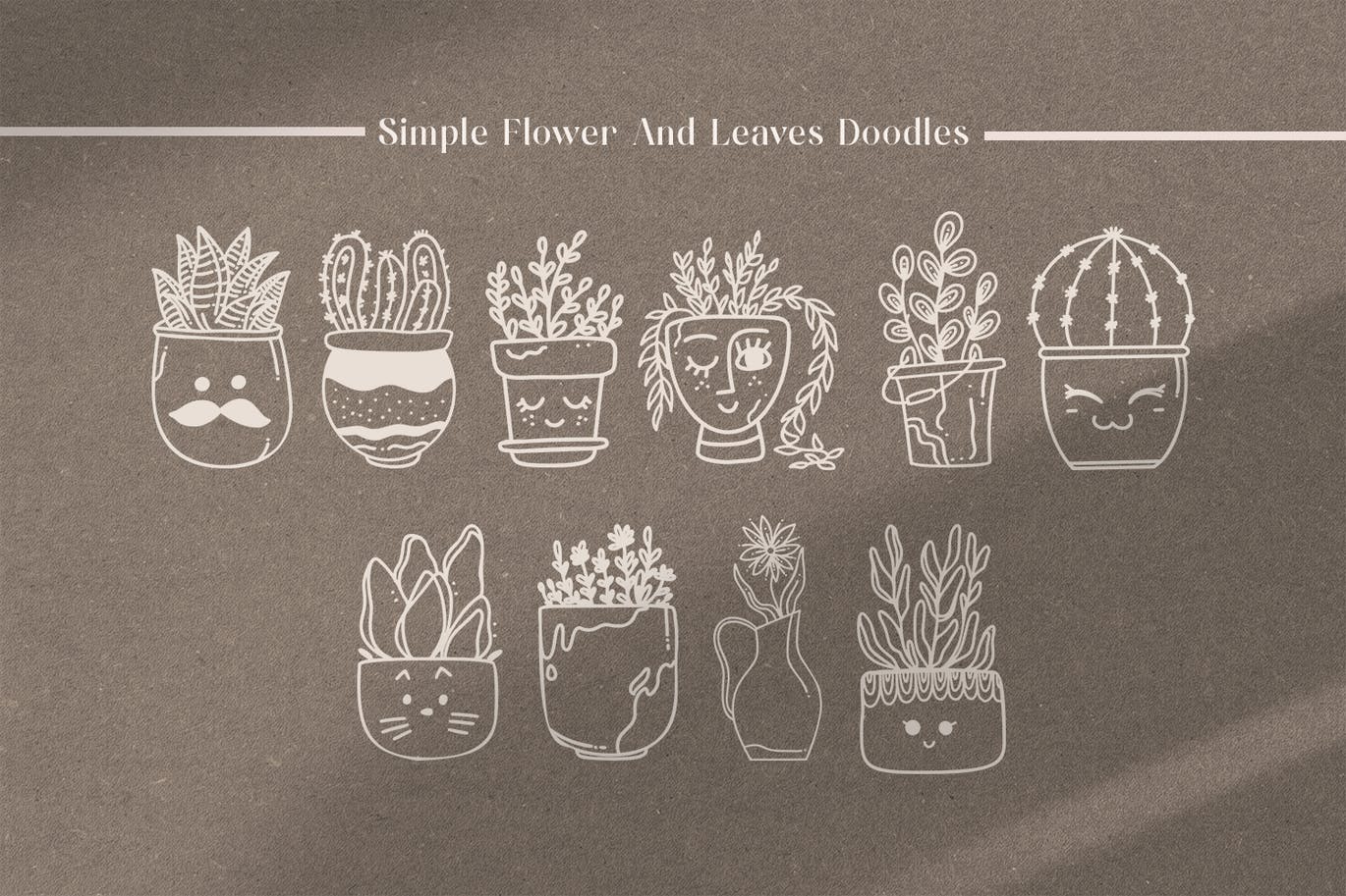 42种可爱抽象植物艺术线条风格矢量插画素材