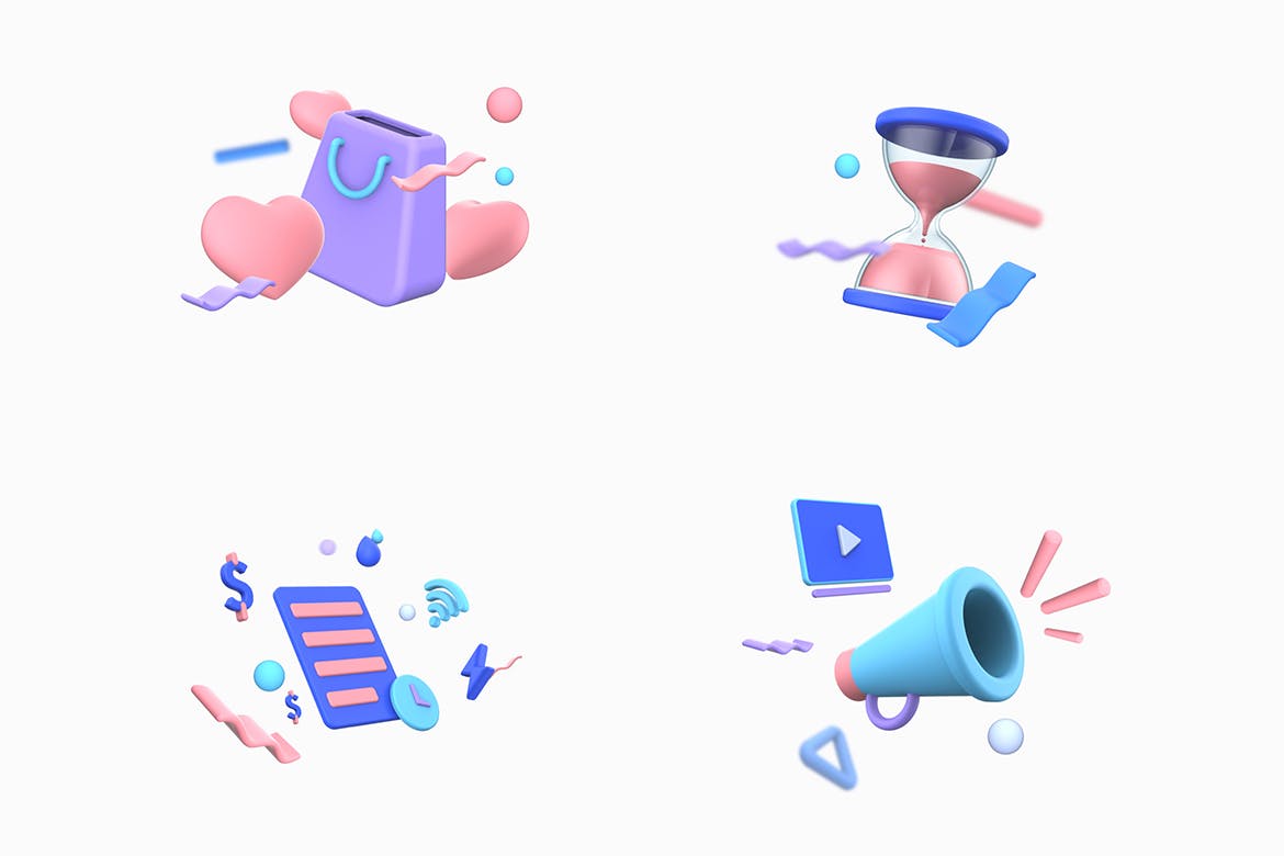 3D立体风格购物促销插图双11电商UI设计插画合集（中）