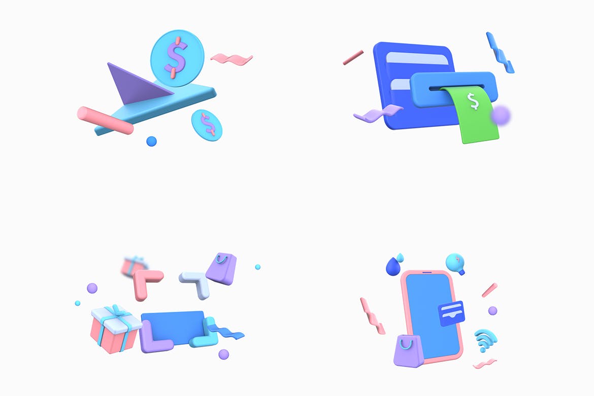 3D立体风格购物促销插图双11电商UI设计插画合集（下）