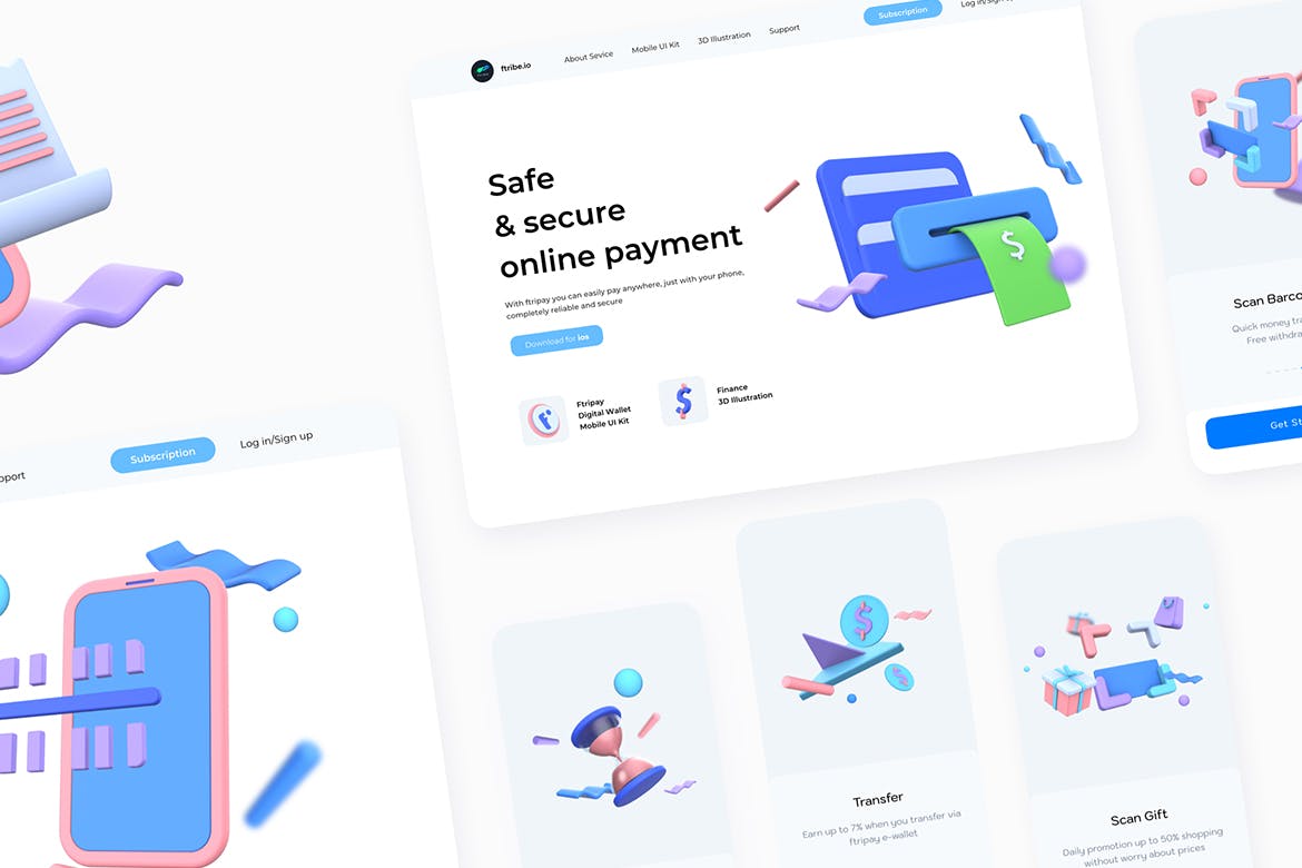 3D立体风格购物促销插图双11电商UI设计插画合集(下)