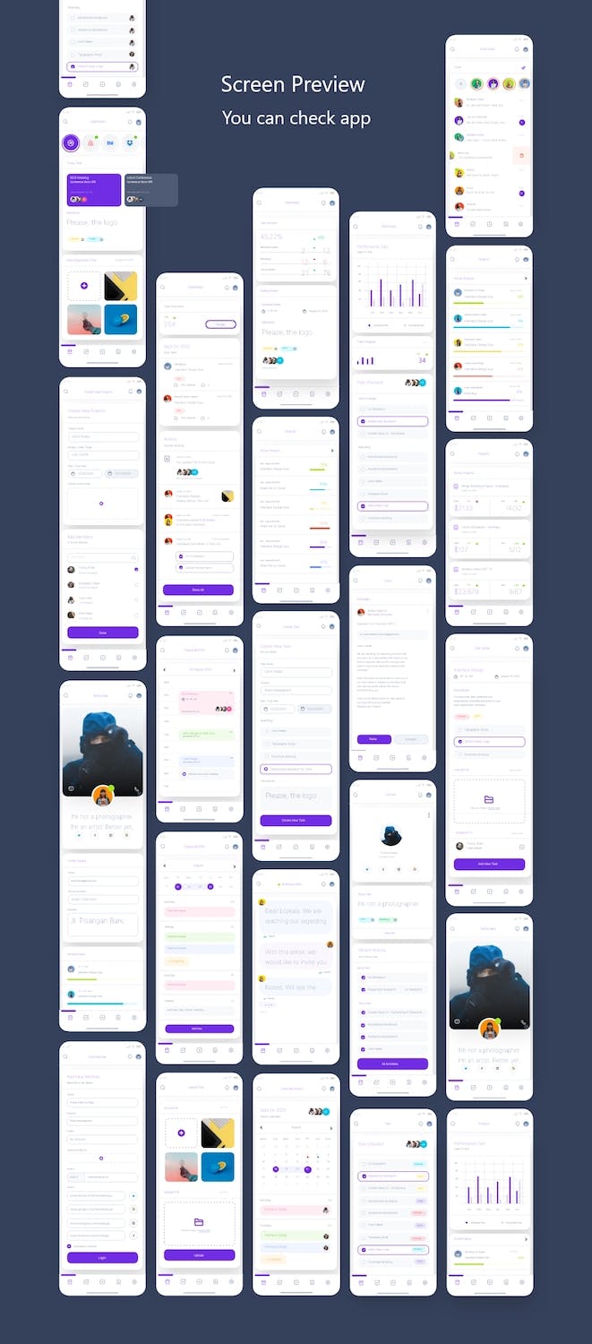 风格现代的任务管理APP UI模板素材下载