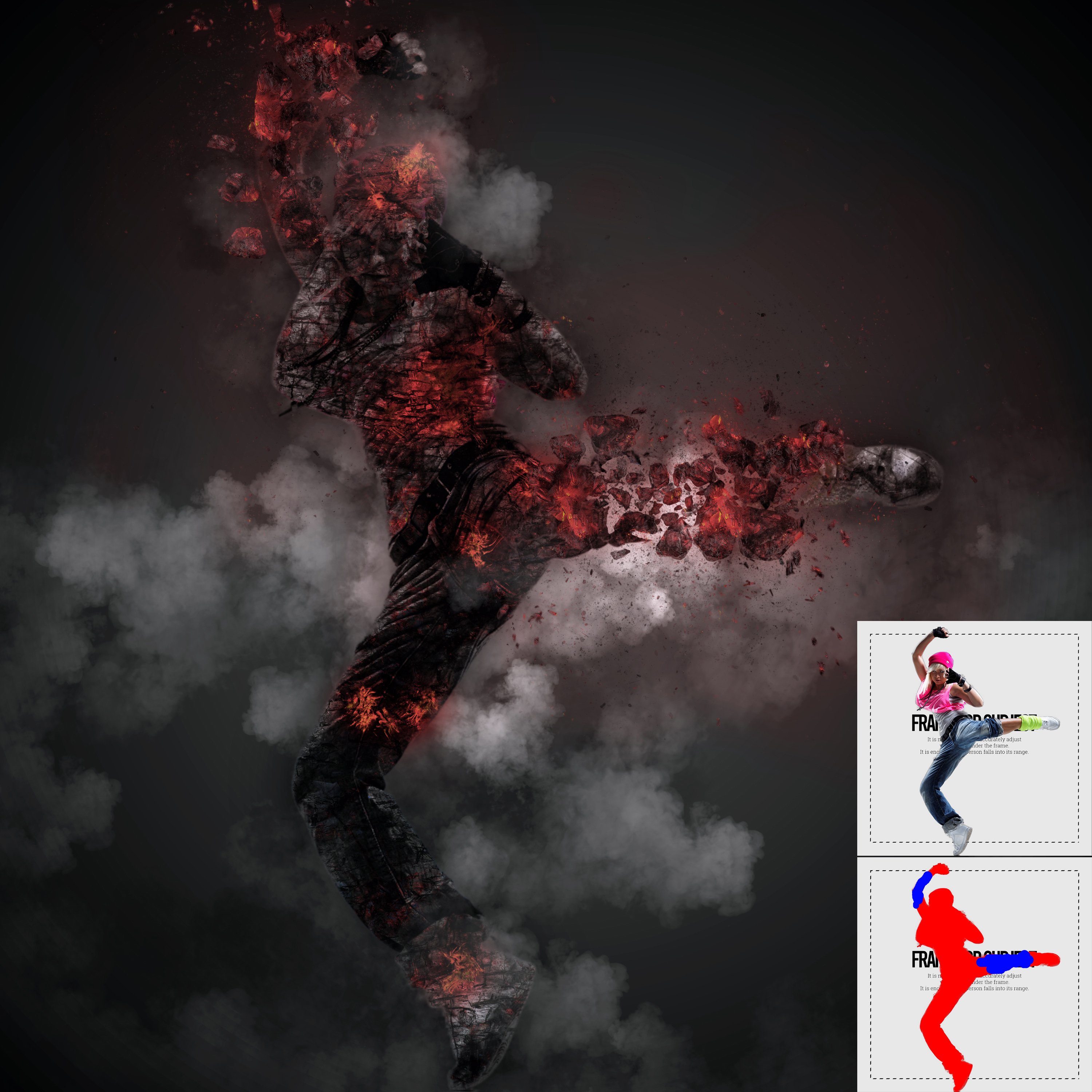 一键生成逼真碎裂熔岩人物PS特效动作效果