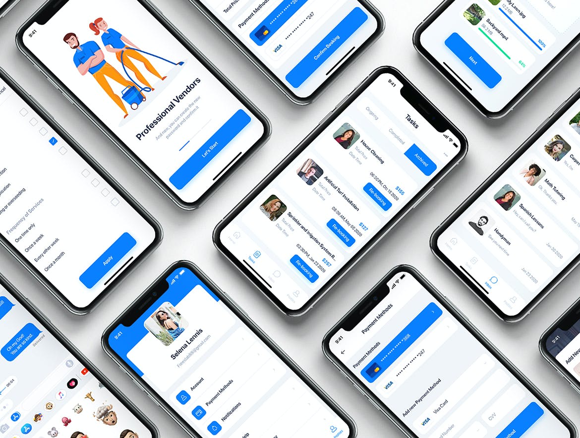 高品质家政清洁钟点工APP UI KITS素材