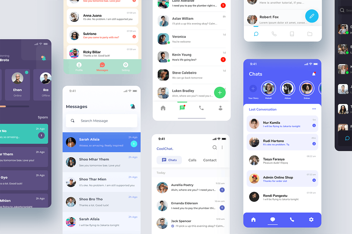 移动应用APP UI KIT聊天界面信息设计素材