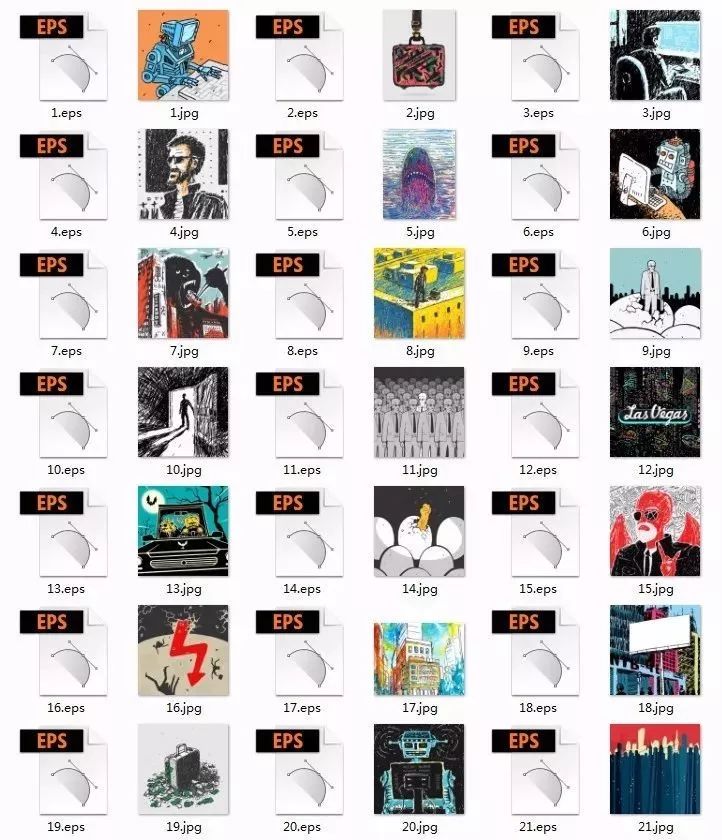 欧美手绘艺术大神场景插画作品，附赠AI源文件