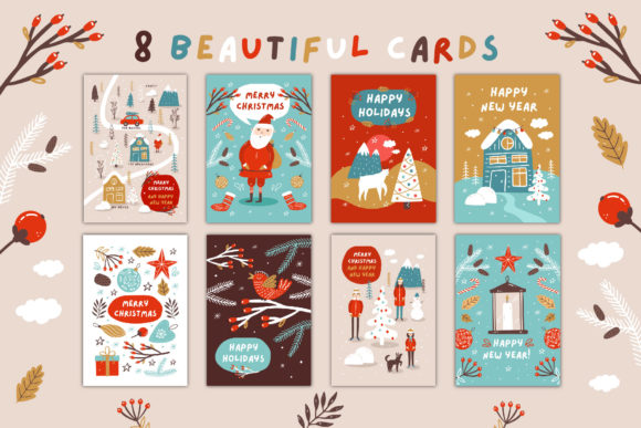 圣诞节&新年快乐主题矢量插画eps图形素材合集