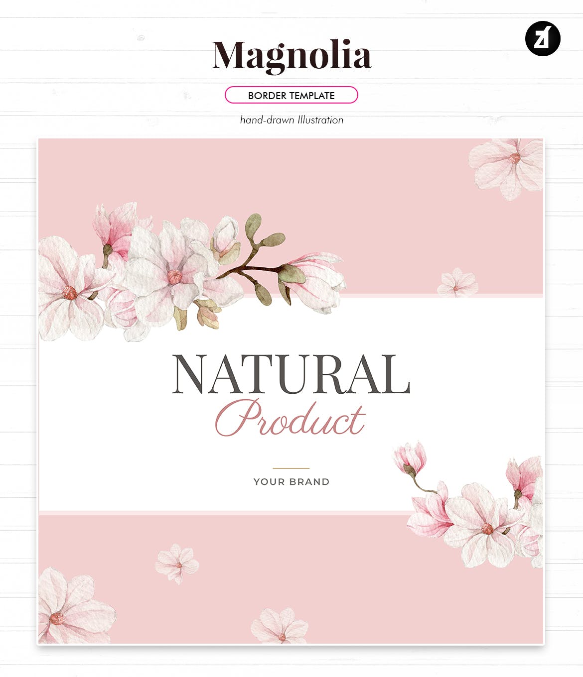 一组高端时尚优雅玉兰水彩框架边框花纹纹理素材