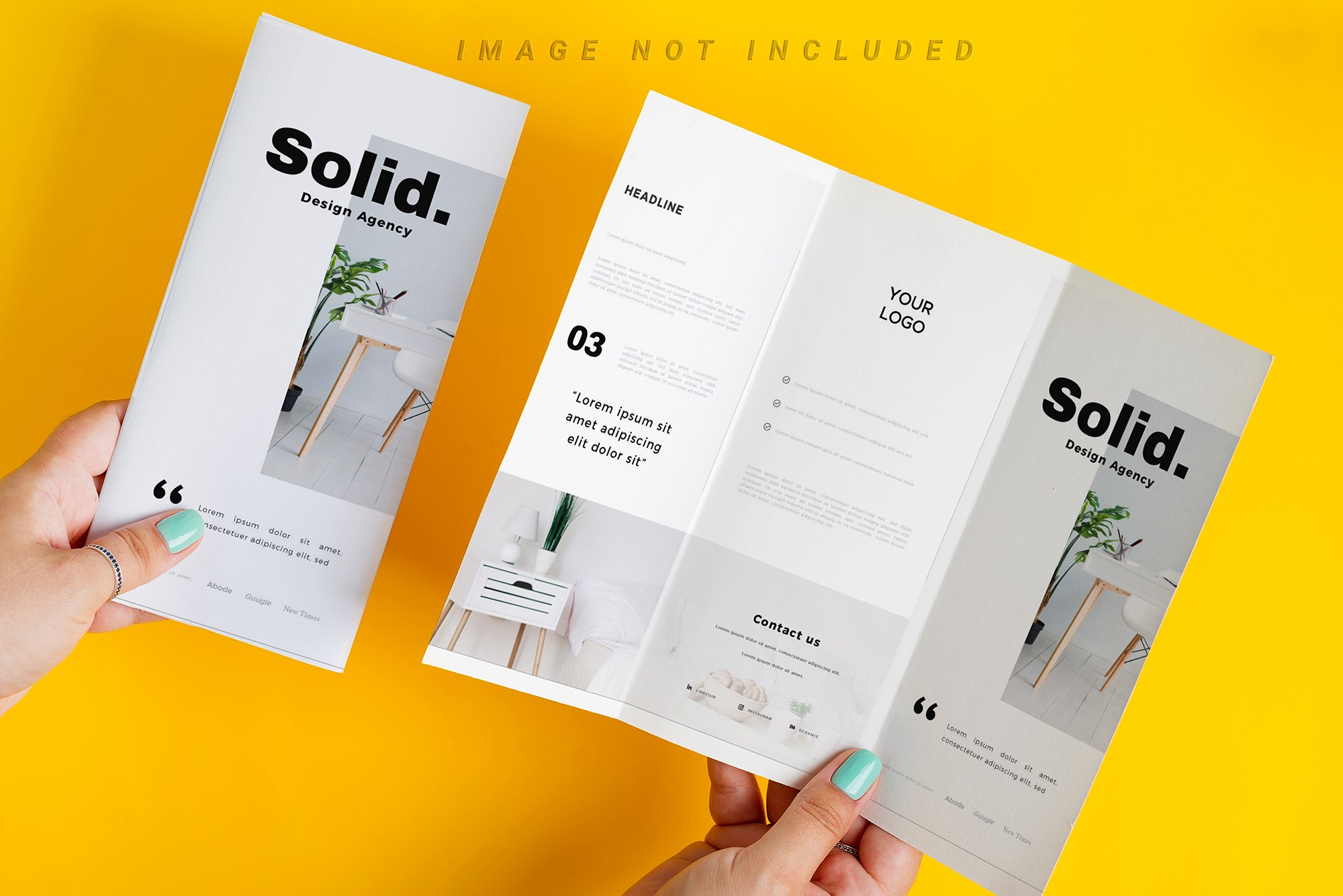 欧美风格精美三折页画册VI样机PSD素材