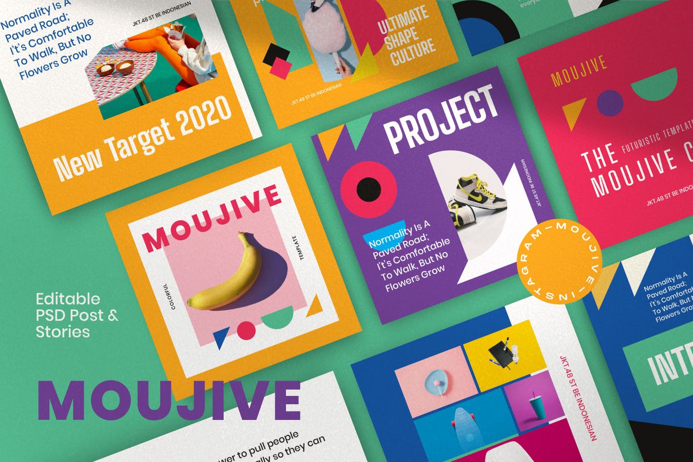 20个时尚简约鲜艳色块多用途banner海报PSD设计素材