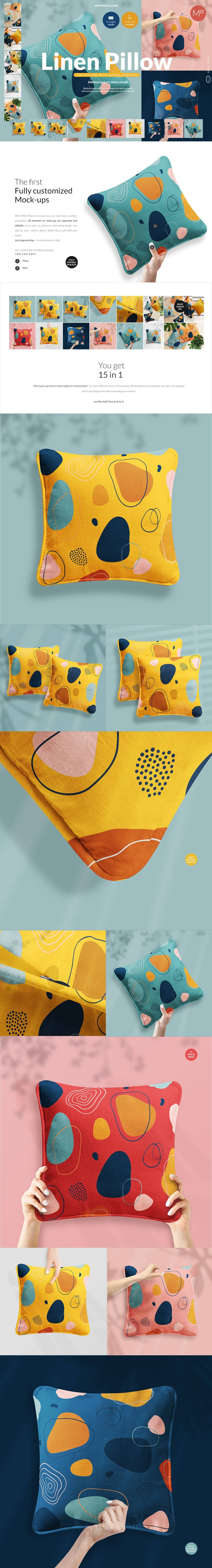 超棒素材！亚麻布料枕头图案设计样机PSD素材包