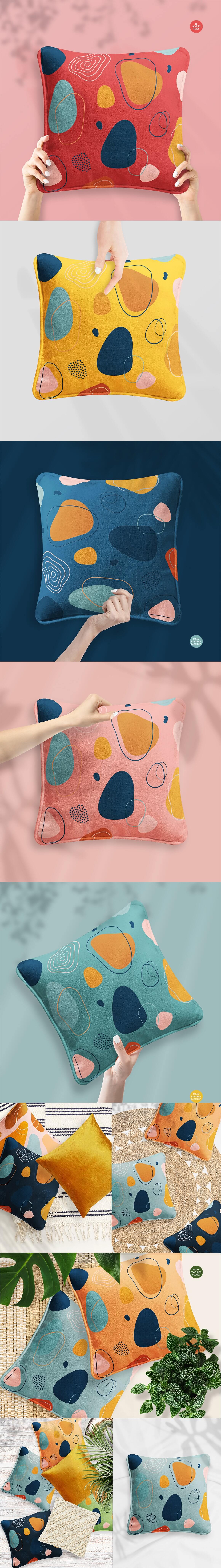 超棒素材！亚麻布料枕头图案设计样机PSD素材包