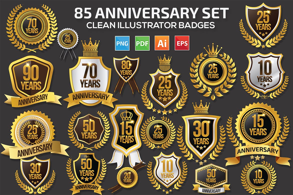 85个实用金色土豪金周年庆矢量标签图标大集合